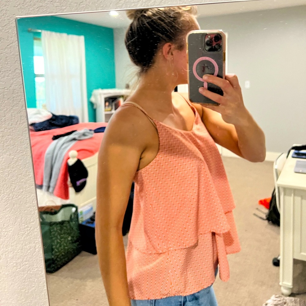 Orange chevron tank with ruffles!! Great for summer!